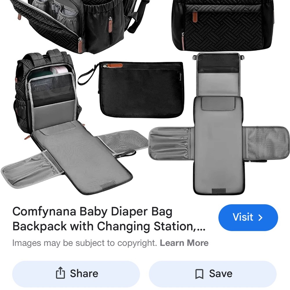 New! Black Quilted diaper bag with changing station
